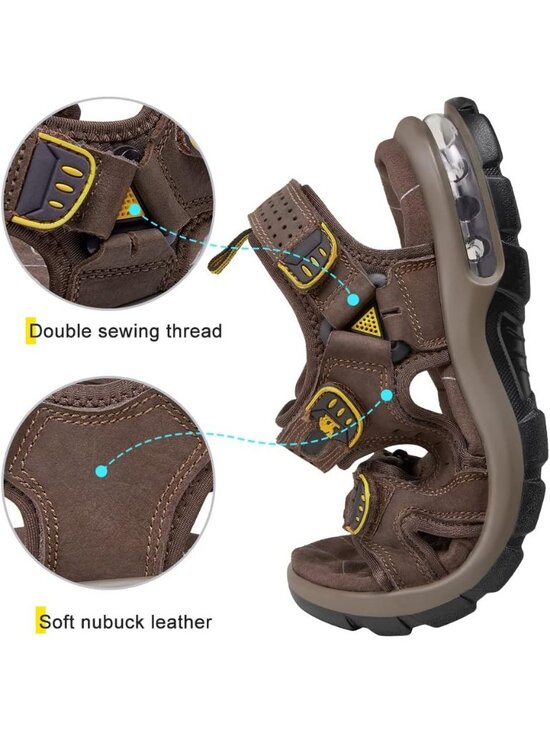 Men\'s Dark Brown Athletic Outdoor Leather Solid Waterproof Hiking Sandal Shoes main image 4